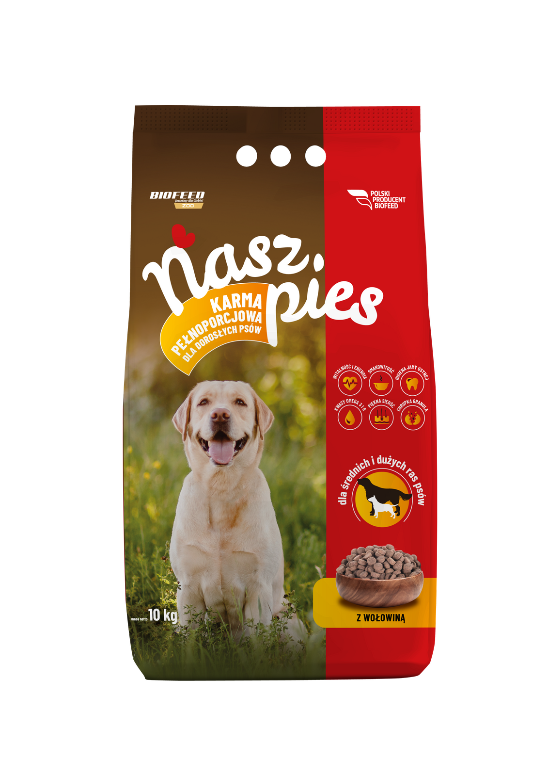 Сухий корм для собак BIOFEED NASZ PIES, середніх і великих порід, з яловичиною, 10кг